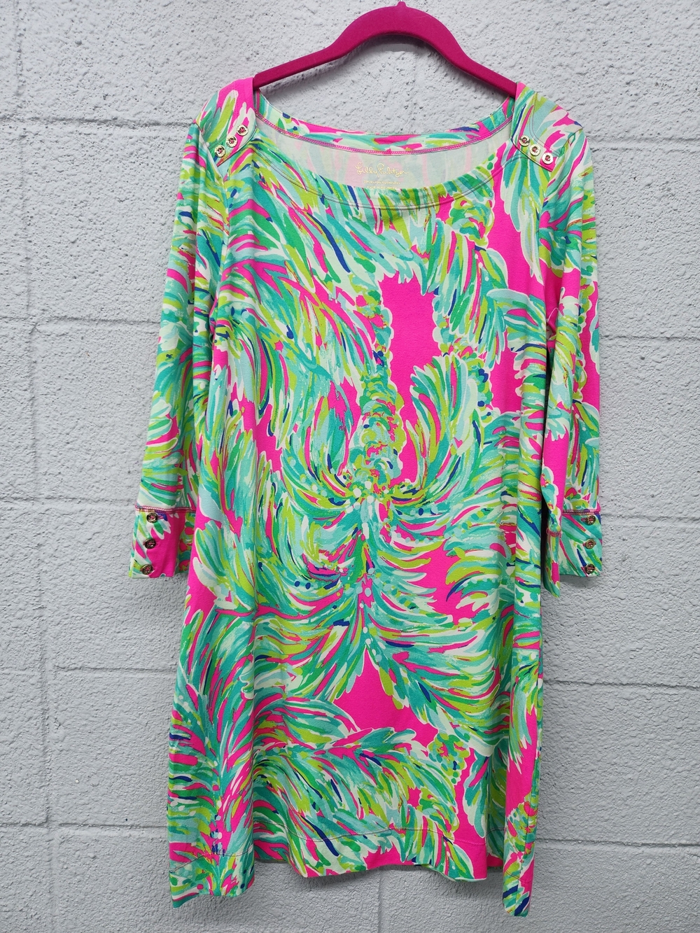 Lilly Pulitzer Bright Pink, Teal & Lime Abstract Print Top